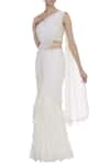 Buy_ARPAN VOHRA_White Georgette Leaf Neck Pre-draped Lehenga Saree With Blouse_at_Aza_Fashions