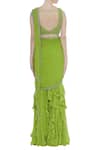 Shop_ARPAN VOHRA_Green Georgette Leaf Neck Pre-draped Lehenga Saree With Blouse_at_Aza_Fashions