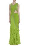 ARPAN VOHRA_Green Georgette Leaf Neck Pre-draped Lehenga Saree With Blouse_Online_at_Aza_Fashions