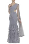 Buy_ARPAN VOHRA_Grey Georgette Round Pre-draped Lehenga Saree With Blouse_at_Aza_Fashions