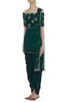 ARPAN VOHRA_Green Georgette Bardot Embroidered Kurta And Dhoti Pant Set _Online_at_Aza_Fashions