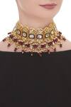 Shop_Just Jewellery_Gold Plated Semi Precious Beads Jadtar Choker Necklace_at_Aza_Fashions