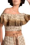 Shop_Malini Ramani_Beige Cheesecloth Printed Off Shoulder Dress_at_Aza_Fashions
