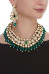 Shop_Masaya Jewellery_Gold Plated Kundan And Bead Choker Set_at_Aza_Fashions