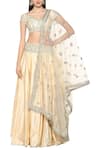 Buy_Preeti S Kapoor_Beige Dupion V Neck Embroidered Lehenga Set _at_Aza_Fashions