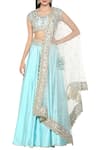 Buy_Preeti S Kapoor_Blue Dupion Embellished Gota Patti Embroidered Lehenga Set _at_Aza_Fashions