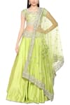 Buy_Preeti S Kapoor_Green Dupion Embellished Gota Patti Embroidered Lehenga Set _at_Aza_Fashions