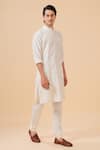 Buy_Raghavendra Rathore Blue_Off White Raw Silk Straight Pleated Kurta _Online_at_Aza_Fashions