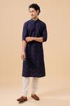 Raghavendra Rathore Blue_Blue Raw Silk Chevron Pattern Kurta _Online_at_Aza_Fashions