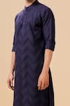 Shop_Raghavendra Rathore Blue_Blue Raw Silk Chevron Pattern Kurta _Online_at_Aza_Fashions