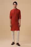 Raghavendra Rathore Blue_Maroon Raw Silk Pintuck Kurta _Online_at_Aza_Fashions