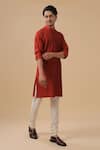 Buy_Raghavendra Rathore Blue_Maroon Raw Silk Pintuck Kurta _Online_at_Aza_Fashions