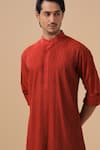 Shop_Raghavendra Rathore Blue_Maroon Raw Silk Pintuck Kurta _Online_at_Aza_Fashions