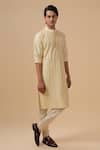 Buy_Raghavendra Rathore Blue_Yellow Raw Silk Pleated Straight Kurta _Online_at_Aza_Fashions