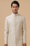 Raghavendra Rathore Blue Off White Silk Embroidery Flower Achkan Online at Aza Fashions Raghavendra Rathore Blue_Off White Silk Embroidery Flower Achkan _Online_at_Aza_Fashions
