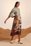 Buy_Cord_Blue Linen Printed High Tea V Neck Summer Dress _Online_at_Aza_Fashions