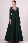 Buy_Samant Chauhan_Green Cotton Silk Embroidered Zari Short Lapel Collared Gown _Online_at_Aza_Fashions