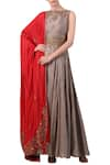 Buy_Samant Chauhan_Grey Embroidered Anarkali Set _at_Aza_Fashions