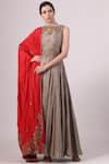 Buy_Samant Chauhan_Grey Embroidered Anarkali Set _Online_at_Aza_Fashions