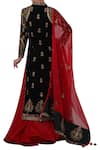 Shop_Samant Chauhan_Black Velvet Stand Collar Embroidered Anarkali Set _at_Aza_Fashions