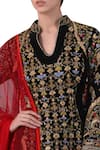 Samant Chauhan_Black Velvet Stand Collar Embroidered Anarkali Set _Online_at_Aza_Fashions