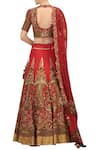 Shop_Samant Chauhan_Red Cotton Silk Zardozi Round Embroidered Bridal Lehenga Set _at_Aza_Fashions