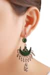 Shop_Sangeeta Boochra_Green Stones, Tassels Crescent Dangler Earrings _at_Aza_Fashions