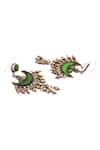 Sangeeta Boochra_Green Stones, Tassels Crescent Dangler Earrings _Online_at_Aza_Fashions