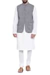 Buy_Mayank Modi - Men_Grey Linen Printed Geoemtric Stripe Nehru Jacket  _at_Aza_Fashions