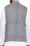 Shop_Mayank Modi - Men_Grey Linen Printed Geoemtric Stripe Nehru Jacket  _at_Aza_Fashions