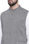 Mayank Modi - Men_Grey Linen Printed Geoemtric Stripe Nehru Jacket  _at_Aza_Fashions