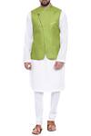 Buy_Mayank Modi - Men_Green Mandarin Collar Nehru Jacket_at_Aza_Fashions