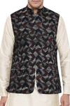 Mayank Modi - Men_Grey Geometric Print Nehru Jacket_Online_at_Aza_Fashions