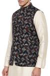 Shop_Mayank Modi - Men_Grey Geometric Print Nehru Jacket_Online_at_Aza_Fashions