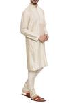 Mayank Modi - Men_Beige Silk Blend Plain Pintuck Kurta With Churidar For Men_Online_at_Aza_Fashions