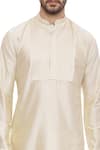 Shop_Mayank Modi - Men_Beige Silk Blend Plain Pintuck Kurta With Churidar  _Online_at_Aza_Fashions