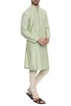 Mayank Modi - Men_Green Silk Blend Embroidered Running Stitch Kurta And Churidar  _Online_at_Aza_Fashions