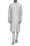 Buy_Mayank Modi - Men_Silver Cotton Silk Embroidered Stitch Line Kurta And Churidar  _at_Aza_Fashions