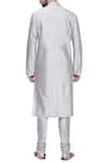 Shop_Mayank Modi - Men_Silver Cotton Silk Embroidered Stitch Line Kurta And Churidar  _at_Aza_Fashions