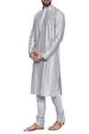 Mayank Modi - Men_Silver Cotton Silk Embroidered Stitch Line Kurta And Churidar  _Online_at_Aza_Fashions