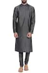 Buy_Mayank Modi - Men_Grey Cotton Silk Plain Pintuck Kurta With Churidar _at_Aza_Fashions