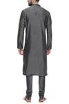 Shop_Mayank Modi - Men_Grey Cotton Silk Plain Pintuck Kurta With Churidar _at_Aza_Fashions