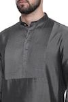 Shop_Mayank Modi - Men_Grey Cotton Silk Plain Pintuck Kurta With Churidar _Online_at_Aza_Fashions