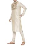 Shop_Mayank Modi - Men_Beige Silk Chanderi Print Floral Kurta With Churidar _Online_at_Aza_Fashions