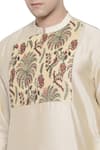 Mayank Modi - Men_Beige Silk Chanderi Print Floral Kurta With Churidar _at_Aza_Fashions