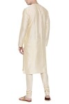 Shop_Mayank Modi - Men_Beige Silk Chanderi Print Floral Kurta With Churidar _at_Aza_Fashions