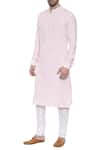 Mayank Modi - Men_Pink Linen Embroidered Mandarin Collar Kurta Set _Online_at_Aza_Fashions