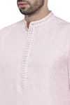 Shop_Mayank Modi - Men_Pink Linen Embroidered Mandarin Collar Kurta Set _Online_at_Aza_Fashions