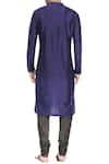 Shop_Mayank Modi - Men_Blue Cotton/silk Embroidered Thread Asymmetric Panel Kurta Set  _at_Aza_Fashions