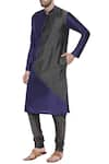 Buy_Mayank Modi - Men_Blue Cotton/silk Embroidered Thread Asymmetric Panel Kurta Set  _at_Aza_Fashions